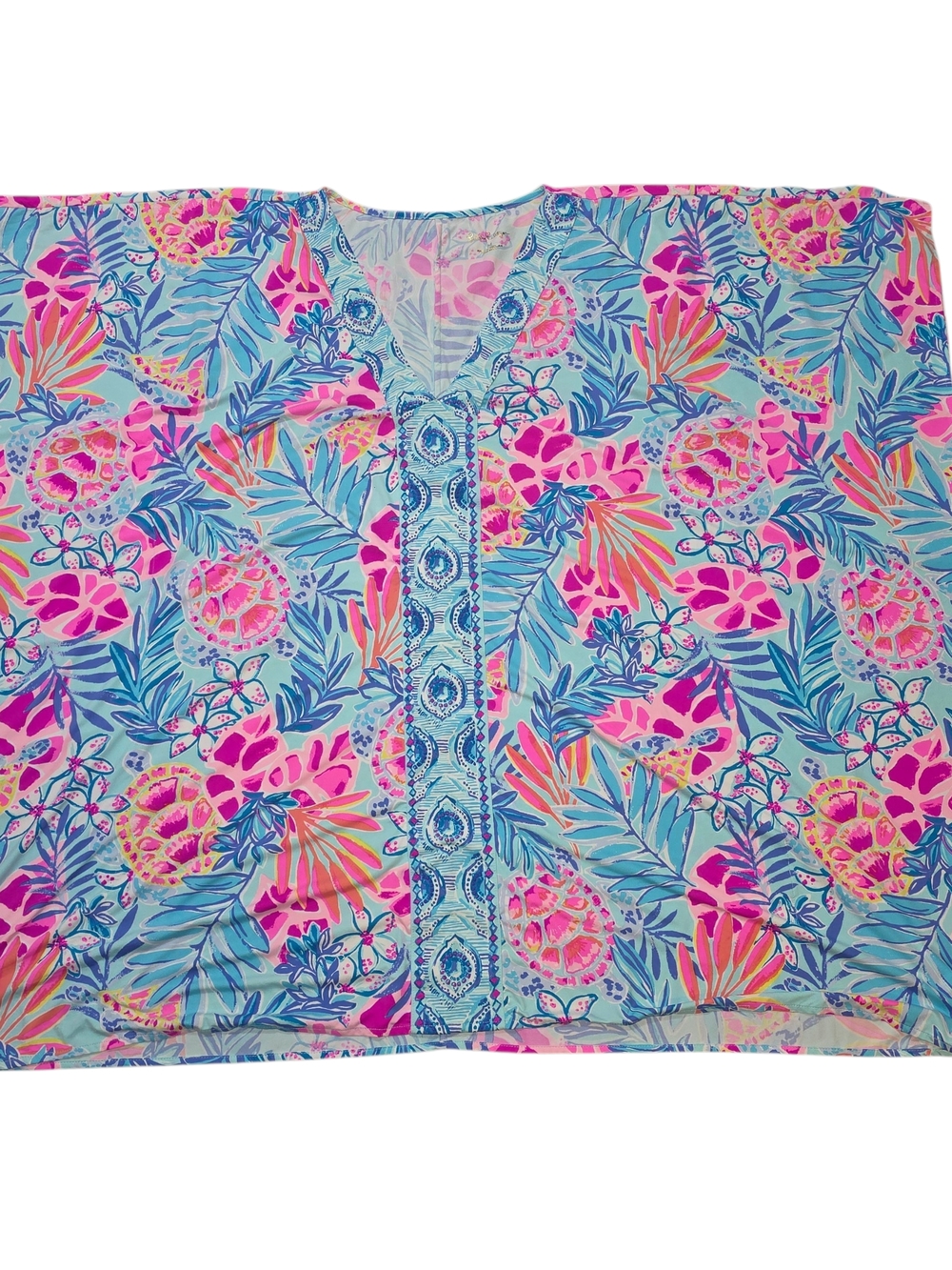 Lilly Pulitzer Skylar Swim Kaftan M Blue Pink Tropical Cover Up Tunic Dress - Picture 5 of 10
